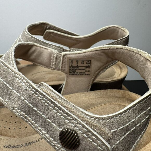 Clarks Calenne Clara Bronze Beige Metallic Strappy Sandals Cork‎ Wedge Size 8 - Picture 6 of 7